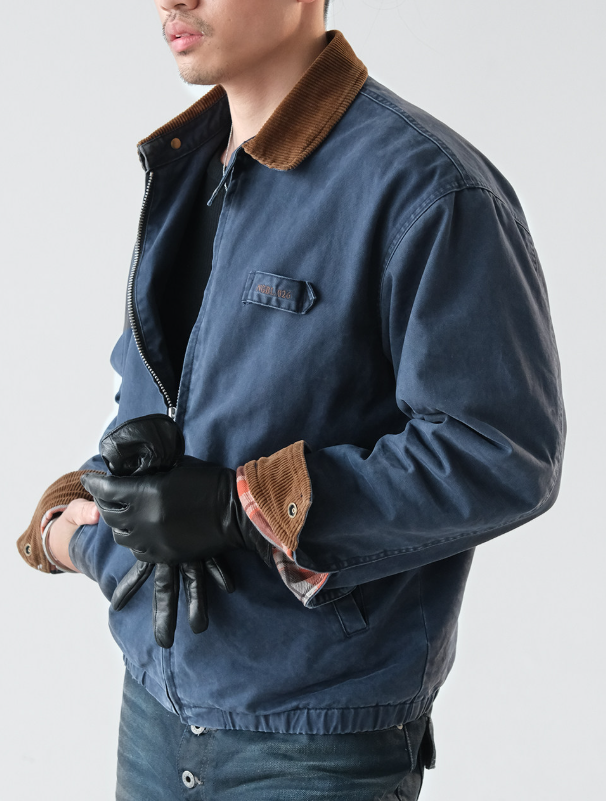 Washed Cotton Jacket – Contrast Corduroy Collar | Yamalinclothes