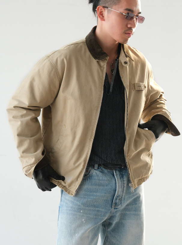 Washed Cotton Jacket – Contrast Corduroy Collar | Yamalinclothes