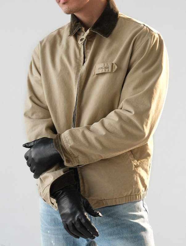 Washed Cotton Jacket – Contrast Corduroy Collar | Yamalinclothes