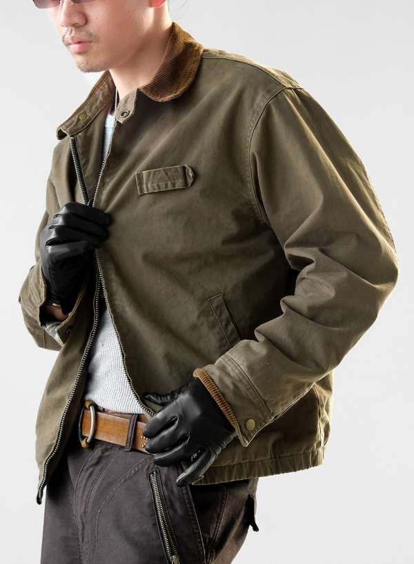 Washed Cotton Jacket – Contrast Corduroy Collar | Yamalinclothes