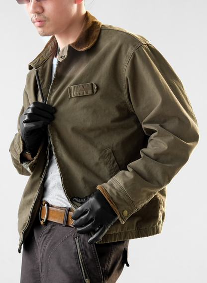 Washed Cotton Jacket – Contrast Corduroy Collar | Yamalinclothes