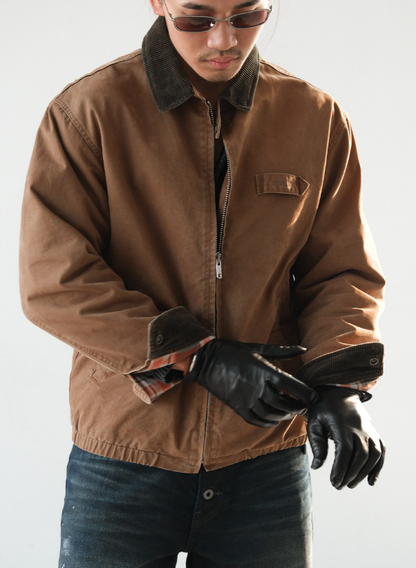 Washed Cotton Jacket – Contrast Corduroy Collar | Yamalinclothes