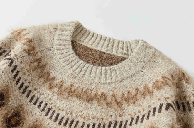 Fair Isle Sweater – Fuzzy Jacquard Crewneck