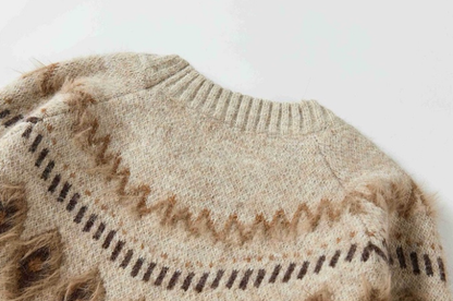 Fair Isle Sweater – Fuzzy Jacquard Crewneck