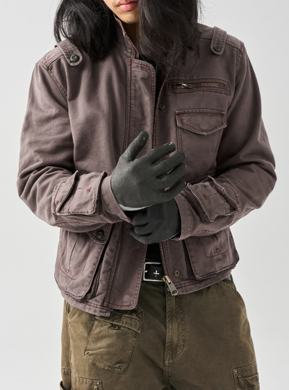 Cotton Utility Jacket – Stand Collar & Layered Pockets | Yamalinclothes