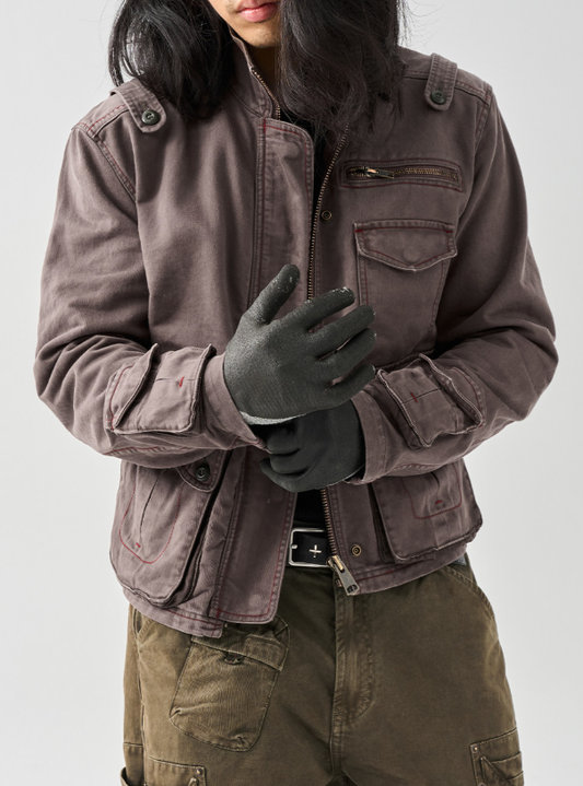 Cotton Utility Jacket – Stand Collar & Layered Pockets