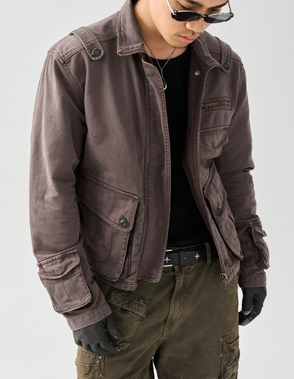 Cotton Utility Jacket – Stand Collar & Layered Pockets | Yamalinclothes