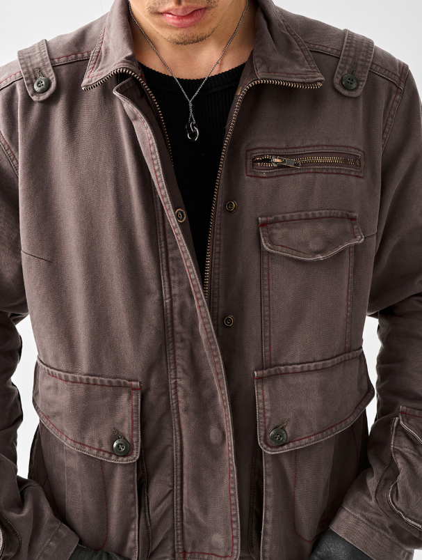 Cotton Utility Jacket – Stand Collar & Layered Pockets | Yamalinclothes