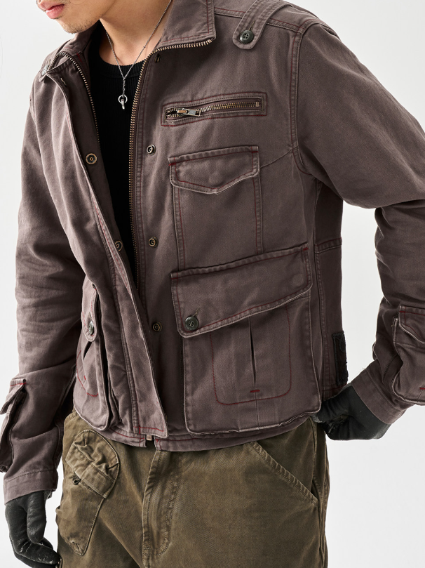 Cotton Utility Jacket – Stand Collar & Layered Pockets | Yamalinclothes