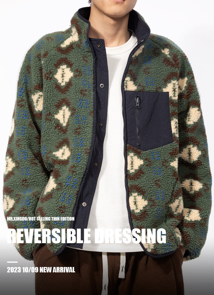 Reversible Fleece Jacket – Geometric Pattern | Yamalinclothes | Vintage workwear outfit