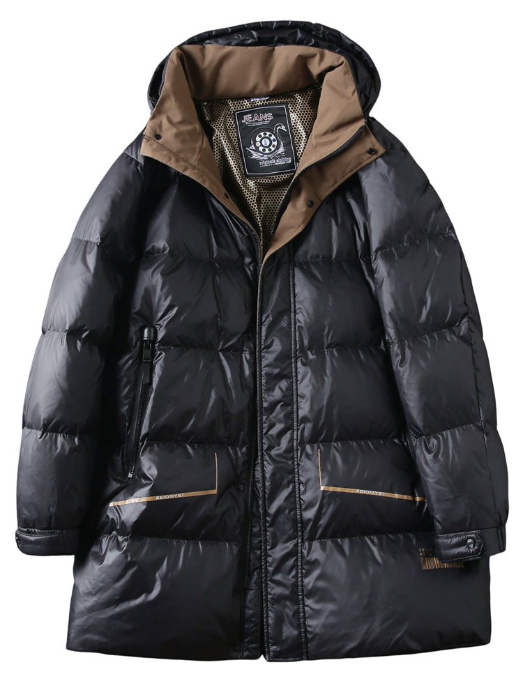 Men's Plus Size Export Overstock Down Jacket - Thickened High-Puff Hooded Mid-Length Cold-Resistant Coat