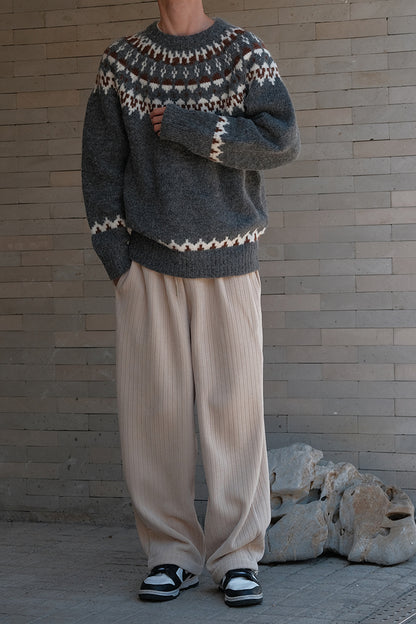 Coke Life CARPEM Winter Fair Isle Sweater - Thickened Coarse Knit Handmade Jacquard Round Neck Top