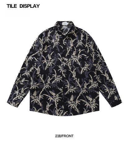 American Style Casual Floral Full Print Long Sleeve Shirt for Men, Loose Beach Shirt Jacket for Autumn