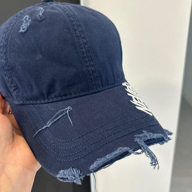 Washed Distressed Denim Baseball Cap – Embroidered Adjustable Unisex