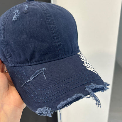 Washed Distressed Denim Baseball Cap – Embroidered Adjustable Unisex