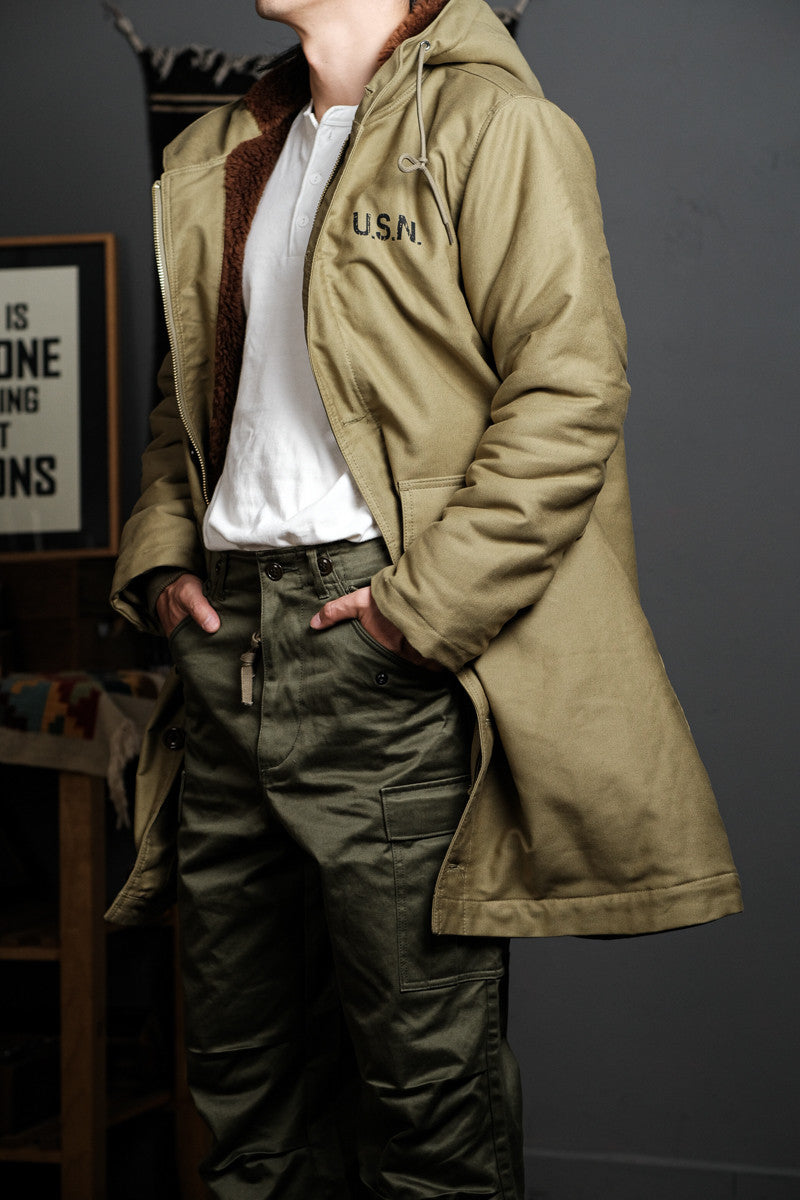 Heavy Wool Hooded Deck Parka – Long Padded Military-Style Jacket