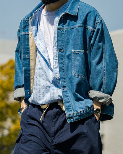 Single Pocket Short Denim Jacket – Loose Unisex Casual Streetwear