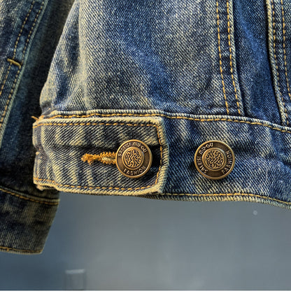 American Utility Stand-Collar Zipper Denim Jacket – Vintage Oversized Men’s Trucker Coat