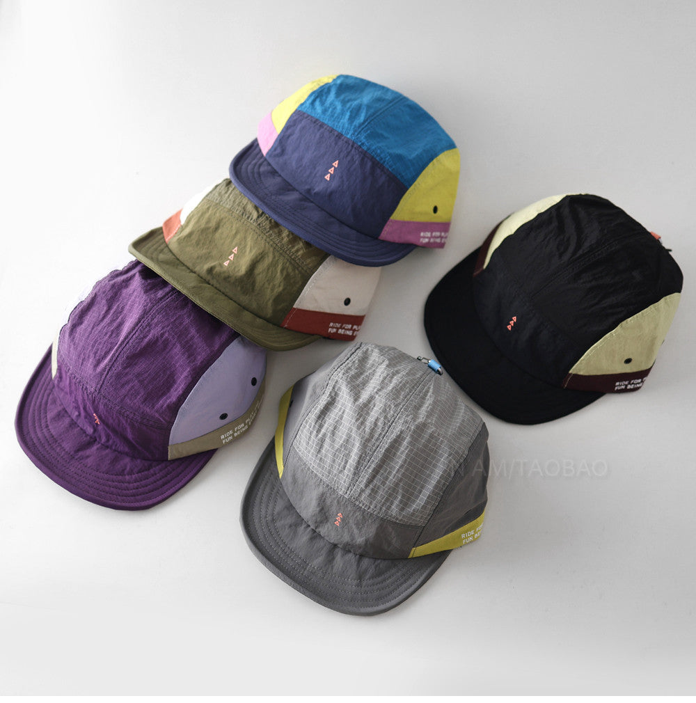 Quick-Dry Color-Block Short Brim Cap – Letter Print Sporty Unisex – cap | japanese streetwear | vintage workwear | unisex | Yamalinclothes