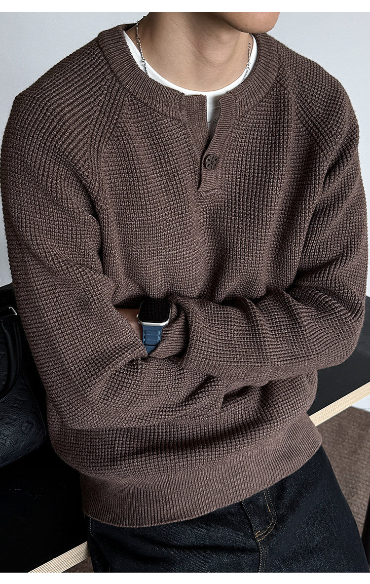 590G Anti-Pilling Henry Collar Button Knit Sweater – Japanese Loose Unisex – Sweater pullover | japanese streetwear | vintage workwear | unisex | Yamalinclothes