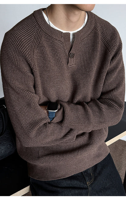 590G Anti-Pilling Henry Collar Button Knit Sweater – Japanese Loose Unisex – Sweater pullover | japanese streetwear | vintage workwear | unisex | Yamalinclothes