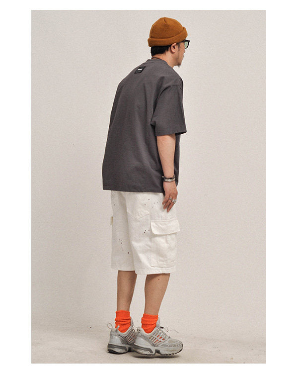 380G Heavyweight Cotton Crewneck Short Sleeve T-Shirt – Loose Solid Color Summer Tee for Men – Japanese vintage | yamalin clothes | Yamalinclothes