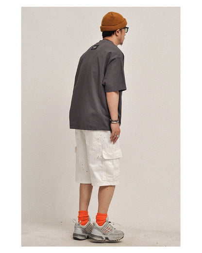 380G Heavyweight Cotton Crewneck Short Sleeve T-Shirt – Loose Solid Color Summer Tee for Men – Japanese vintage | yamalin clothes | Yamalinclothes