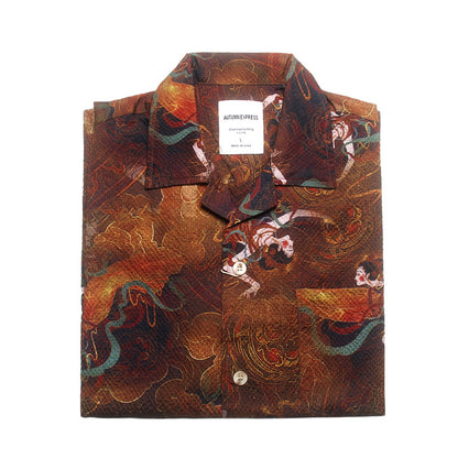 Seersucker Cuban Collar Printed Shirt – Men's Vintage Beach Short Sleeve