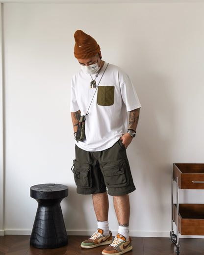 Japanese Workwear Military Pocket Tee – Unisex Loose Short Sleeve T-Shirt