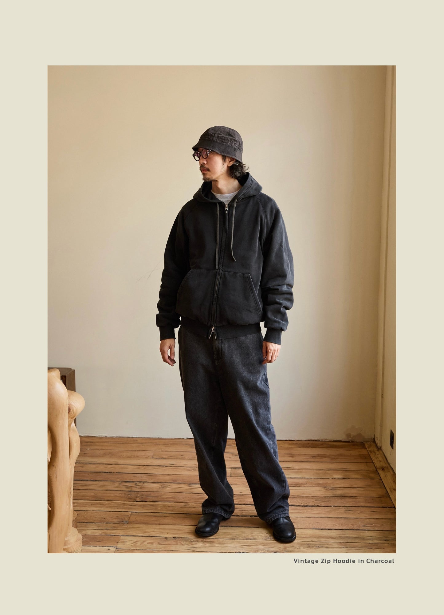 SS26 USAGE VTG Zip Hoodie - Yamalin Heavy Antique Woven Sweatshirt Washable Double Hoodie