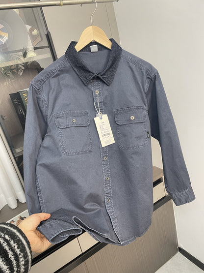 Contrast Stitch Lapel Cotton Shirt – American Retro Workwear Pocket Unisex – Coats Jackets | japanese streetwear | vintage workwear | unisex | Yamalinclothes