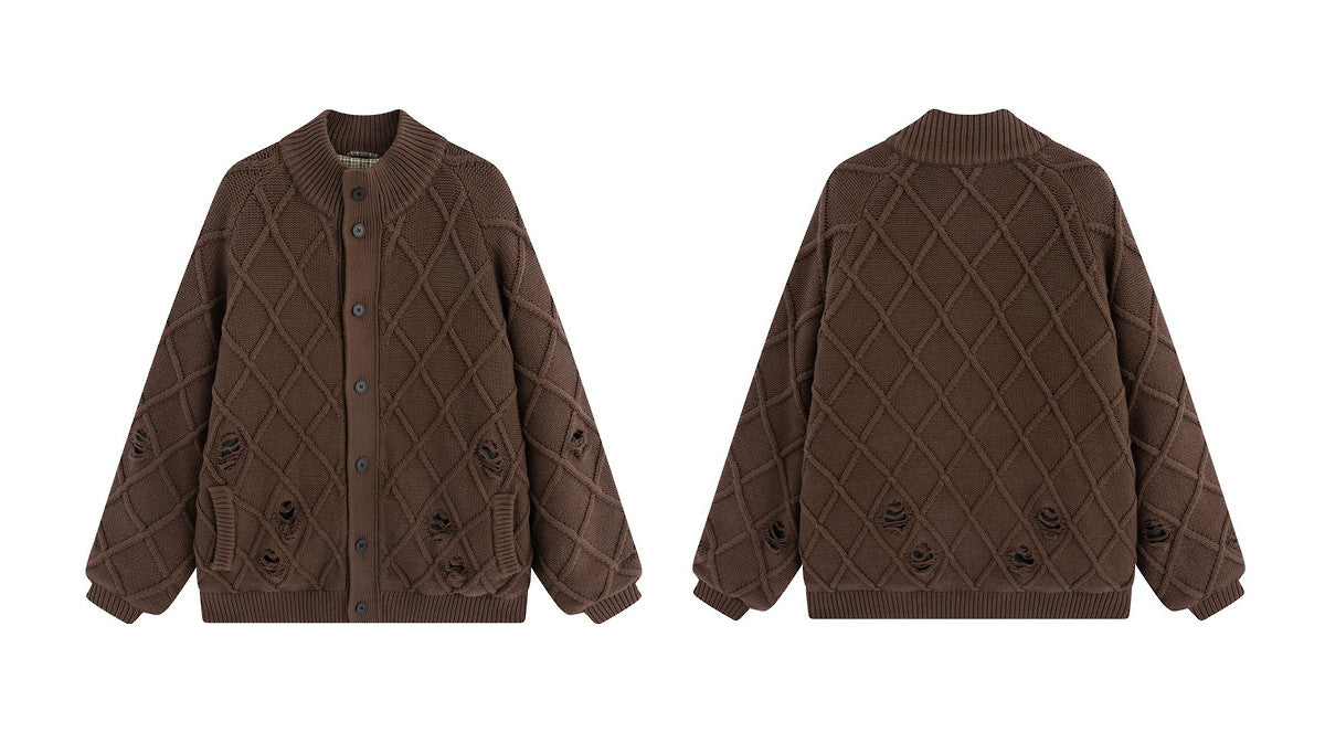 Diamond Jacquard Knit Down Jacket – Men's Oversized Sweater Puffer Coat