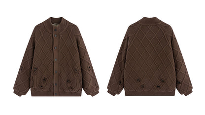Diamond Jacquard Knit Down Jacket – Men's Oversized Sweater Puffer Coat