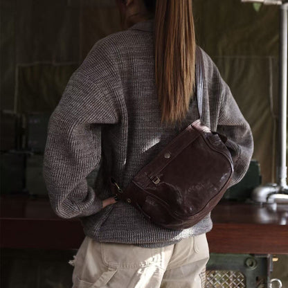 Heavy Washed Horsehide Newsboy Crossbody Bag – Vintage Leather Shoulder Bag