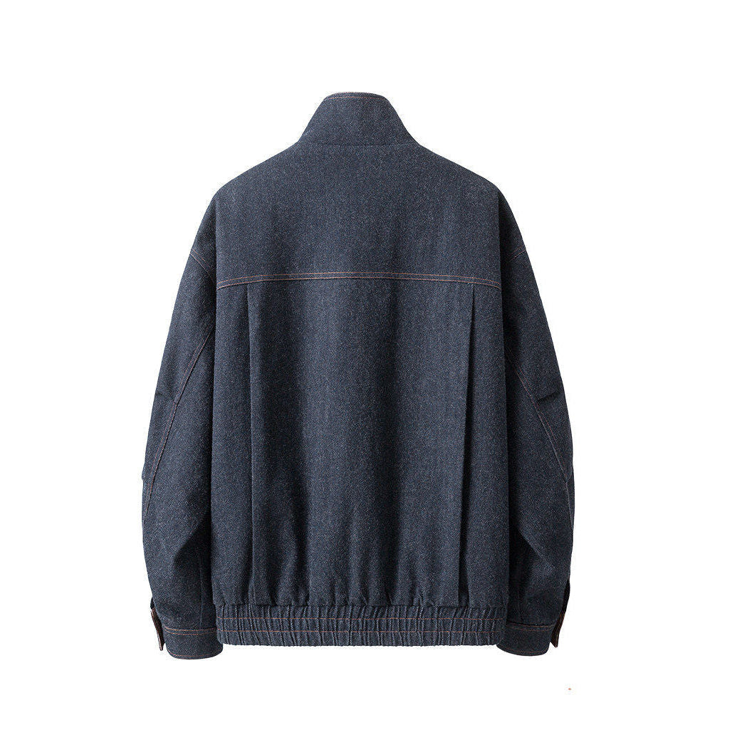 White Duck Down Denim Stand-Collar Jacket – American Vintage Loose Unisex – Coats Jackets | japanese streetwear | vintage workwear | unisex | Yamalinclothes