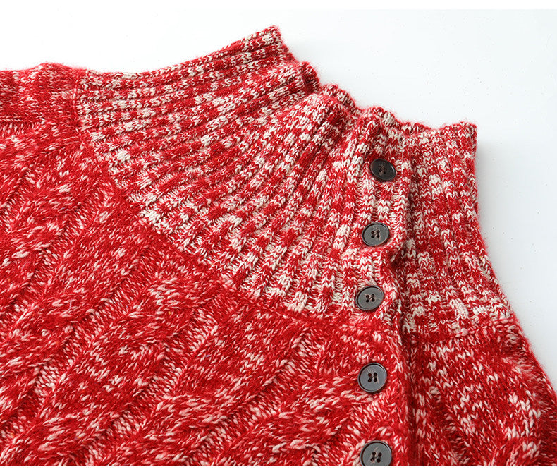 Heavy-duty lazy cashmere sweater, diagonal buttoned floral tulle, thickened twisted high-neck sweater, Korean autumn/winter new women's knitwear | Yamalinclothes