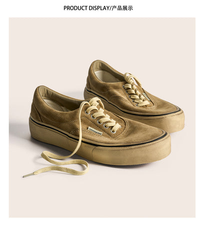 suede low-top canvas shoes Thick-soled vulcanized shoes Retro Japanese trendy men's and women's crestboard shoes 2025