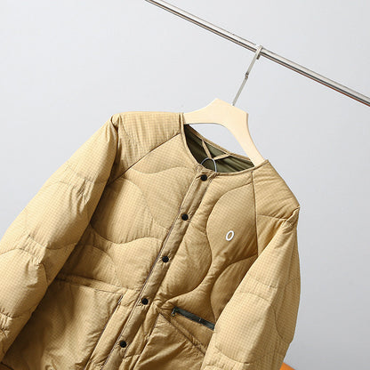 Collarless Down Jacket – Wave Quilting & Snap Front