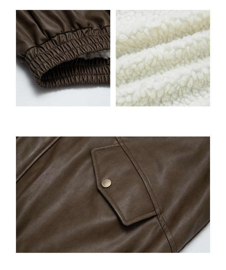 Japanese PU Leather Fleece-Lined Jacket – Men's Oversized Winter Coat – Japanese vintage | yamalin clothes | Yamalinclothes