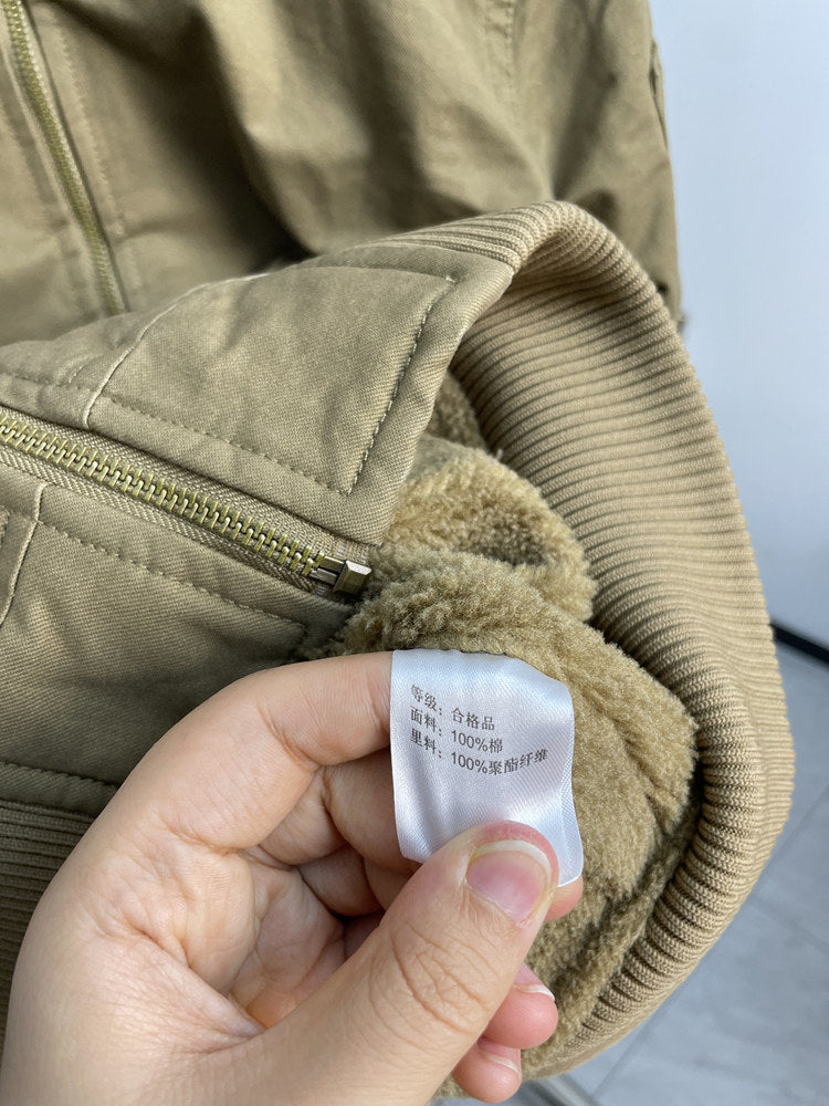 Fleece-Lined Stand-Collar Cargo Jacket – American Vintage Thickened Unisex – Japanese vintage | fall outfits 2026 | fall winter outfits | classy winter outfits | lazy comfy outfits | japanese streetwear | vintage workwear | yamalin clothes | Yamalinclothes