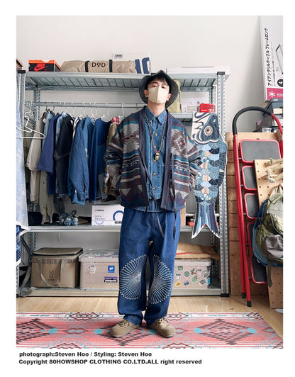 Men's Japanese Retro Reversible Ethnic Style Dao Robe Jacket