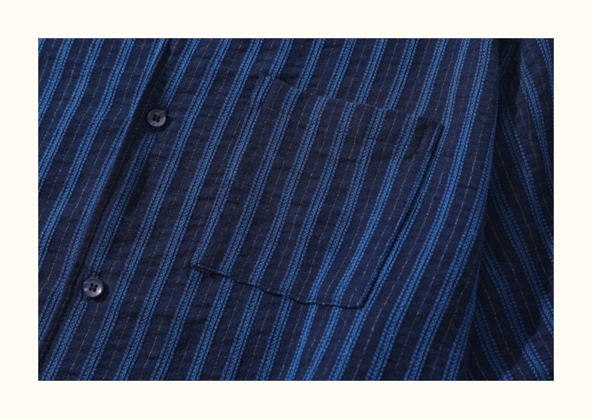 Pure Cotton Blue Striped Cuban-Collar Shirt – Japanese Retro, Loose Fit, Summer Essential