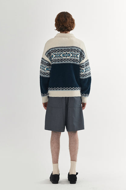 Coke Life Carpem Unisex Retro Fair Isle Sweater Jacket - Autumn Wool Zipper Loose Lazy Style Top