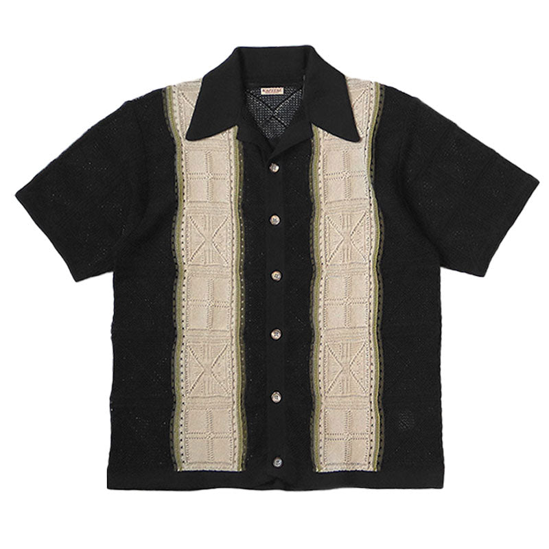Japanese Style Hollow Knit Cuban Collar Retro Ethnic Style Short Sleeve Polo Shirt