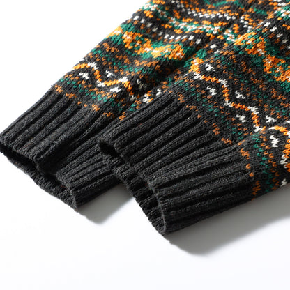 Nordic Fair Isle Knit Cardigan – Wool Blend Jacquard Men – Japanese vintage | yamalin clothes | Yamalinclothes