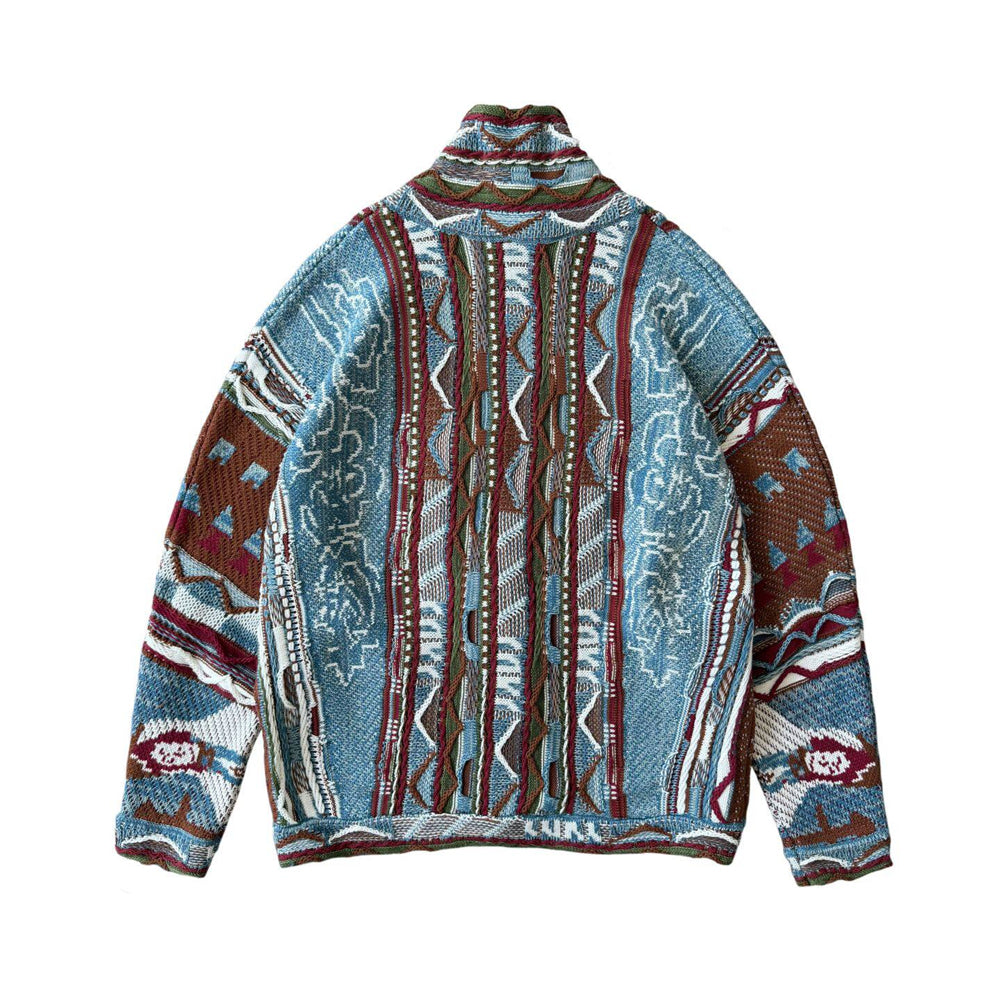 Cotton Jacquard Cardigan – Textured Open Front | Yamalin clothes | Vintage workwear outfit for men