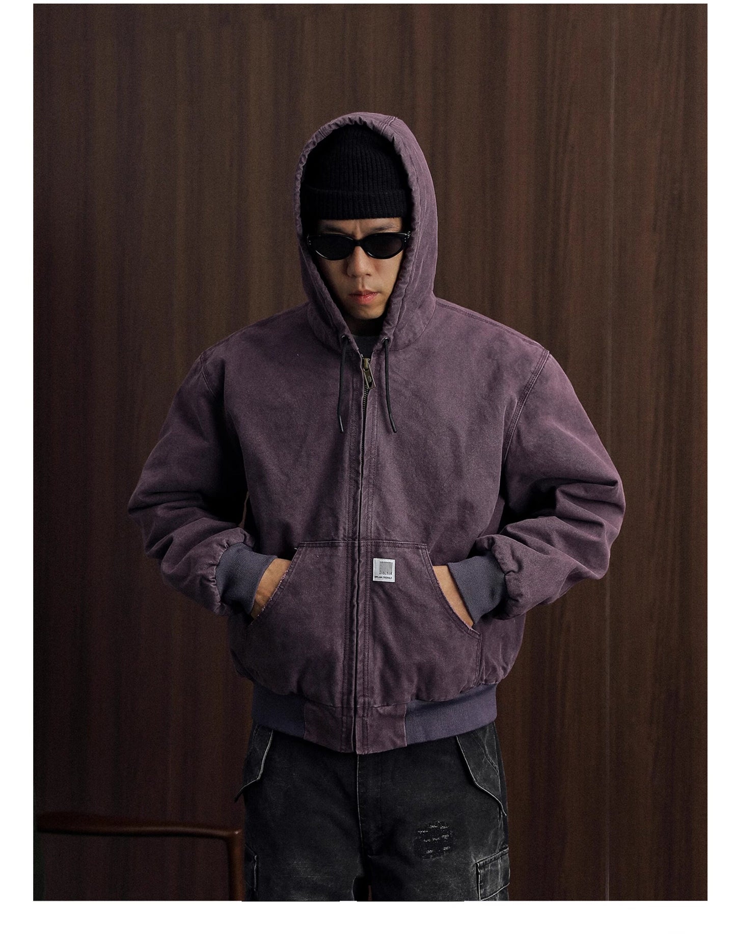 Vintage Wash Distressed Cargo Hoodie Jacket – Thermal Insulated Men's Coat
