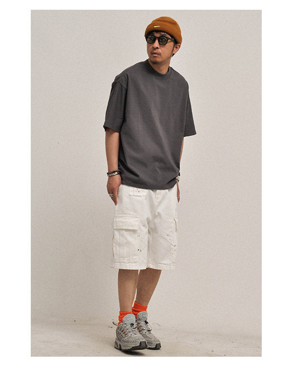380G Heavyweight Cotton Crewneck Short Sleeve T-Shirt – Loose Solid Color Summer Tee for Men – Japanese vintage | yamalin clothes | Yamalinclothes