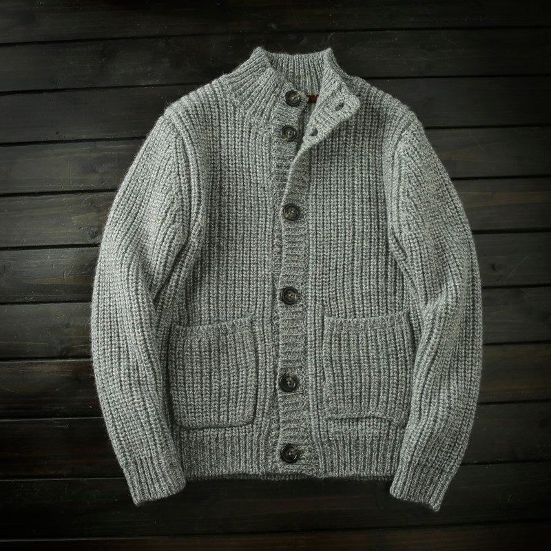 Wool Stand-Collar Knit Cardigan – Thickened Oversized Unisex