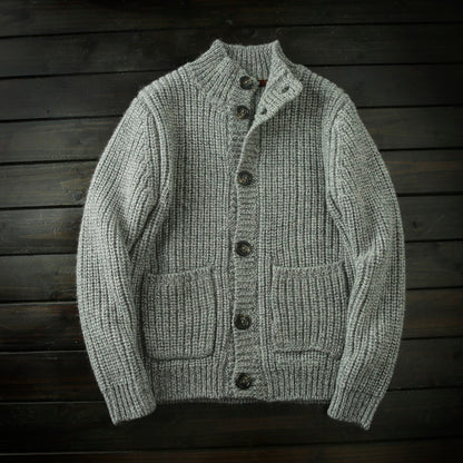 Wool Stand-Collar Knit Cardigan – Thickened Oversized Unisex